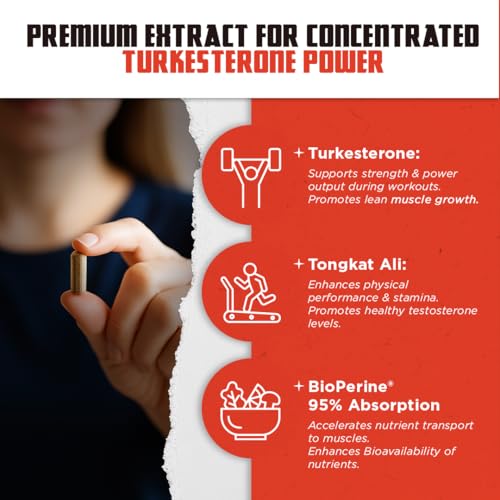 Old School Labs Testosterone Supplement for Men – Turkesterone 1500mg Max Potency + Tongkat Ali & BioPerine® – Muscle Growth, Recovery, Drive & Stamina – 120 Caps, 40 Servings