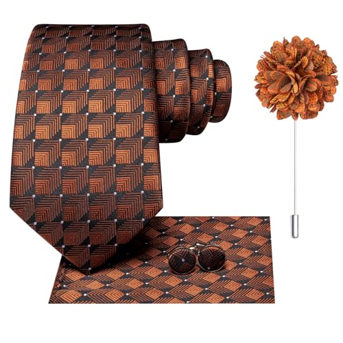 Image of Dubulle Mens Tie and Lapel Pin Paisley Striped Floral Necktie for Men Pocket Square Cufflinks 4PCS Set Wedding Party