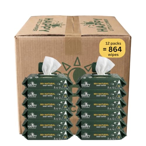 Happy Little Camper Natural Baby Wipes Unscented - Hypoallergenic & Chlorine-Free Wet Wipes with Aloe Vera, Chamomile and Pomegranate Extract - Gentle on Sensitive Skin - 864 Count