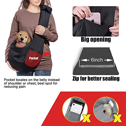 AOFOOK Dog Cat Sling Carrier Adjustable Padded Shoulder Strap with Zipper Pocket for Outdoor Travel (Black) - Image 4
