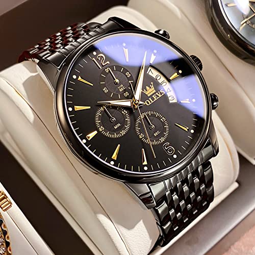 Image of OLEVS Mens Watches Chronograph Business Dress Quartz Stainless Steel Waterproof Luminous Date Wrist Watch