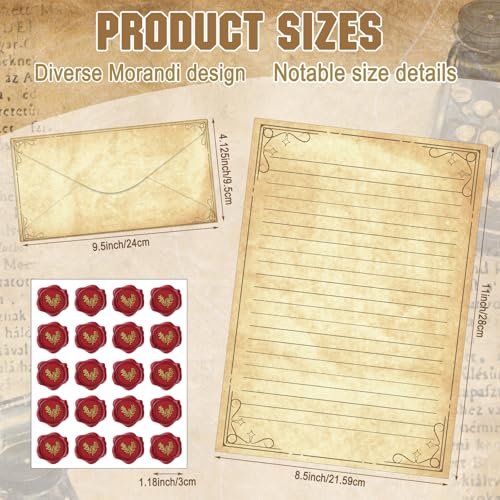 Image of TaoBary 160 Pcs Stationery Paper Set 50 Double Sided Stationery Papers with 50 Matching Envelopes and 60 Round Dot Sticker, 10 Design(Retro,8.5 x 11 Inch)