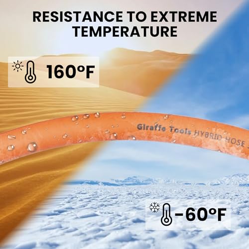 Giraffe Tools Hybrid Air Hose, 3/8 inch x 25 ft, 1/4 in. MNPT Fittings, 300 PSI Heavy Duty, Lightweight Air Compressor Hose
