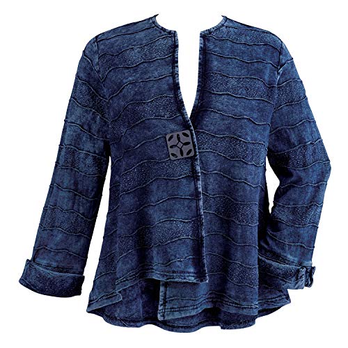 Parsley & Sage Women's Blue Waves Cotton Jacket - Lightweight Stonewashed Look - 3X