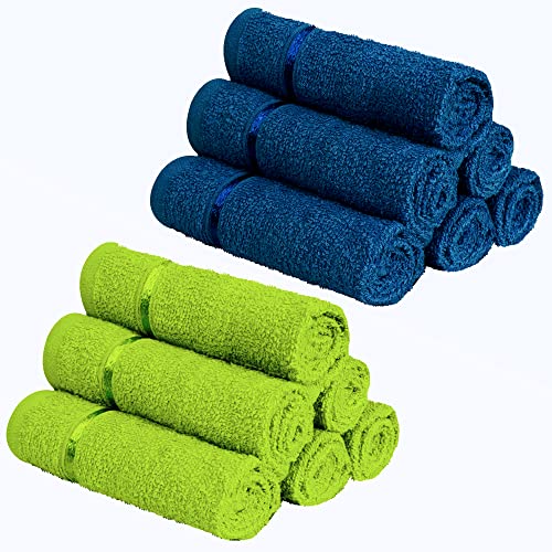 Image of Story@Home Navy 100% Cotton 450 GSMSet of 12 Face Towels, Green and Navy