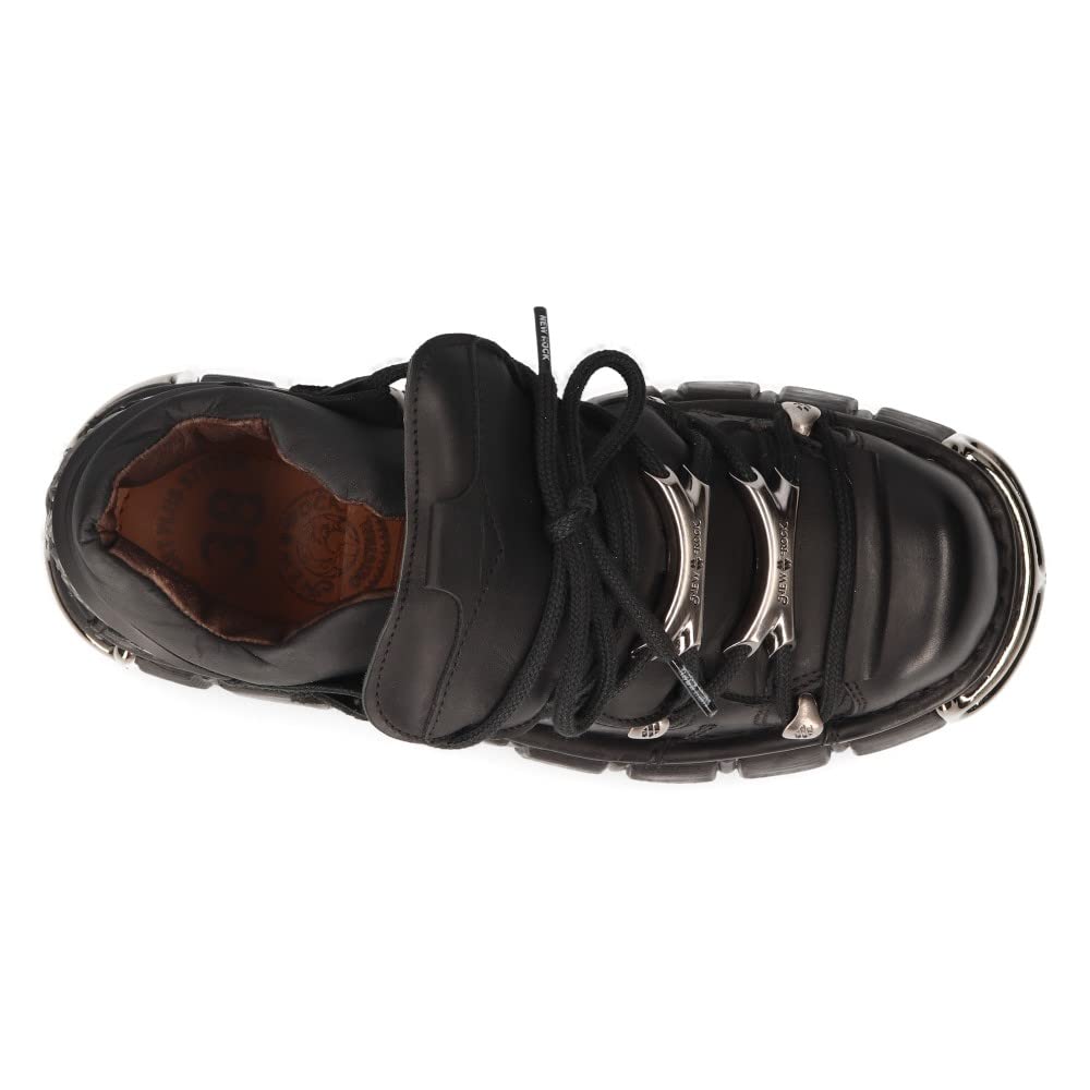 New Rock Botín Piel Negro Mujer Zapato Plataforma ICONIC 106 Black Woman Ankle Leather Shoes Boots M.106N-S16