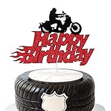 Picture of Motorcycle Happy Birthday Cake Topper, Bday Party Decorations, Harley Motocross Sport Party Supplies for Men Boys, Pre-assembled, Double-sided Glitter