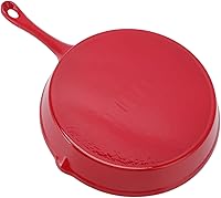 Vista 8 de plplaaoo Sartén de hierro fundido esmaltado, antiadherente, de hierro fundido esmaltado, paquete de 3 piezas de sartén, mango largo, rojo, 9.8in