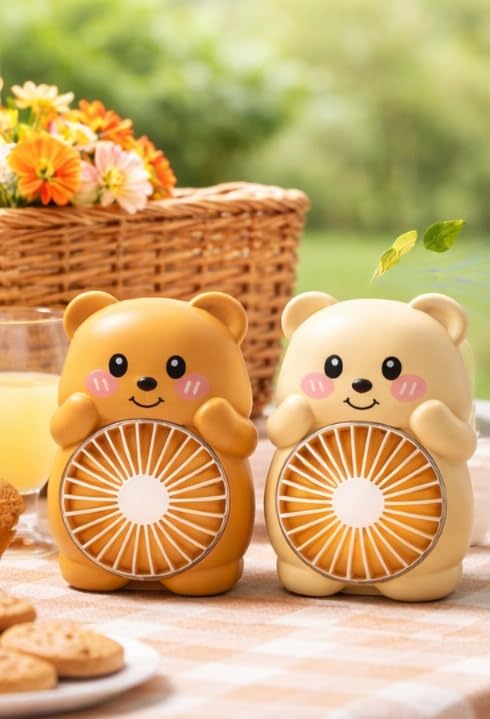 Image of Mini Portable Fan for kids, Powerful Hand Fan Cute Bear Design 3 Speed Personal Small Desk Fan With Base, Rechargeable Handheld Fan For Girl, Women Men, Indoor Outdoor 15 Cm