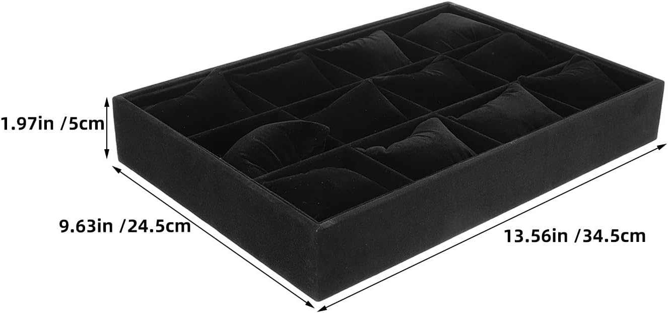 2pcs Black Velvet Watch Bangle Organizer Tray with 12 Grids image 2