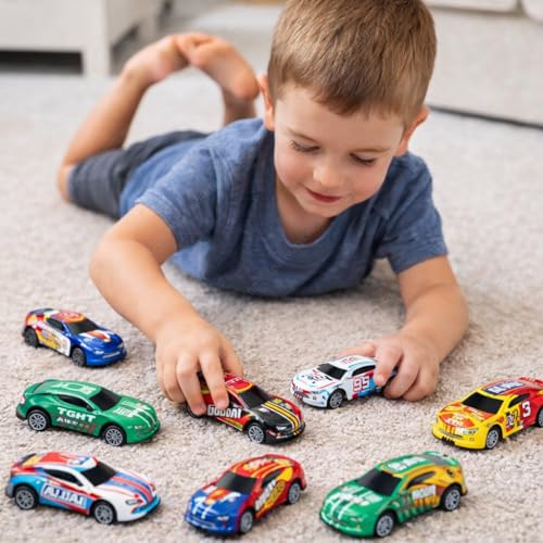 Image of DZLING Die-Cast Metal Toy Pickup Trucks, Pull Back Action Racing Cars, Vehicle Set for Kids Ages 3+ (8Pcs Die Cast Car Set)