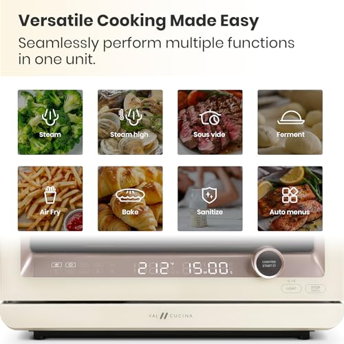 Image of VAL CUCINA 7-in-1 Steam Convection Oven Countertop with Air Fry, Bake, Sous Vide, Ferment, Built-in Recipes | Anti-Scalding, Self Clean, Food-grade Stainless Steel Cavity & Accessories | 1500W