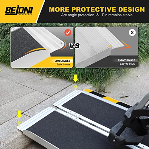 Bejoni 4Ft Aluminum Wheelchair Ramp, 600 Lbs Capacity, Non-Skid Surface, Portable Ramp With Handle, Handicap Ramp, Threshold Ramp For Home, Steps, Stairs, Doorways, Trunk, Garage #TOP7