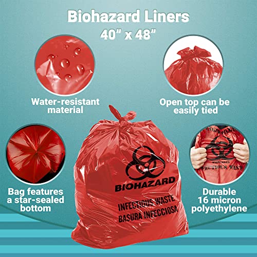 Image of APQ Pack of 25 Red Biohazard Waste Bag Liners 40 x 48 High Density Disposable Plastic Lab Bags 40x48 16 Micron 55 - 75 Preprinted Poly Waste Bags for Lab Health Applications, Wholesale Price