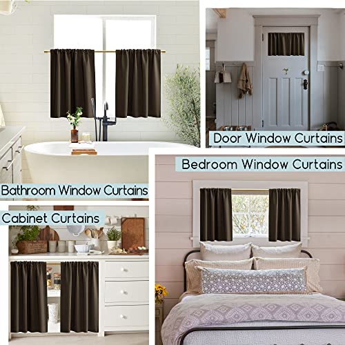 Dark Brown Short Basement Window Curtains,Blackout Thermal Insulated Small Cafe Curtains 36 Inch Length For Kitchen Bathroom Windows Cabinet Door Window Cover,Chocolate Coffee Brown,Set Of 2 Panels #TOP2
