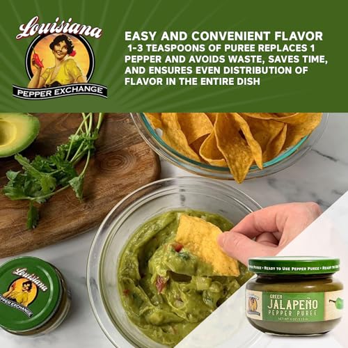 Image of Louisiana Pepper Exchange Green Jalapeno Pepper Puree Sauce Salsa, Hot Spicy Flavor Seasoning, Plant-Based, Gluten-Free, Replaces Diced Jalapenos, 2 Pack
