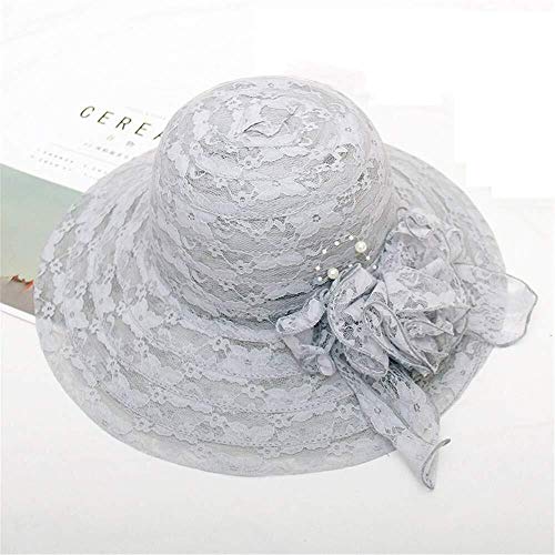 MGE Sombreros de Sun, Derby de Kentucky Fascinator Iglesia Plegable Mujeres Novia de la Boda Sombrero de la Flor Ancha Tea Party Visera de la Gorra de protección Solar de Verano (Color : Gray)