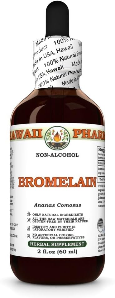 Bromelain (Ananas Comosus) Dry Powder Glycerite, Made in Hawaii, All Natural, Vegan, Lab Tested Alcohol-Free Liquid Extract - 2 fl.oz