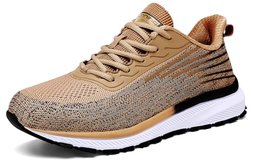 Image of DUORO Mens Walking Shoes Lightweight Breathable Comfortable Running Shoes Non Slip Gym Athletic Workout Shoes for Men (Khaki, 9)