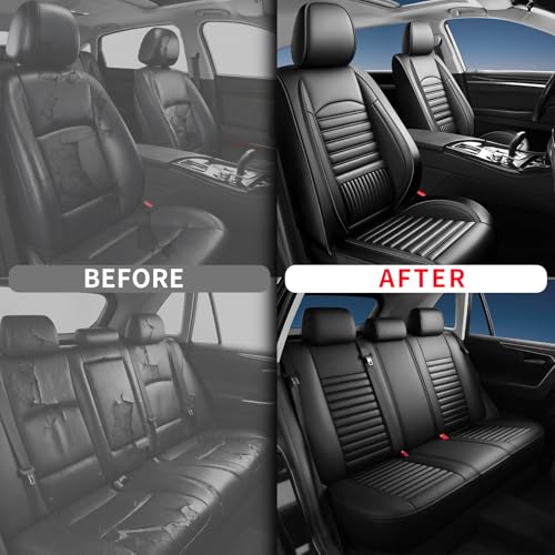 Image of Fit Sierra Car Seat Covers (5 Seats Full Set) Compatible with GMC Sierra 1500 /2500 /3500 2000-2026-Full Coverage Breathable Leather, Airbag Compatible, Waterproof & All-Weather,Black