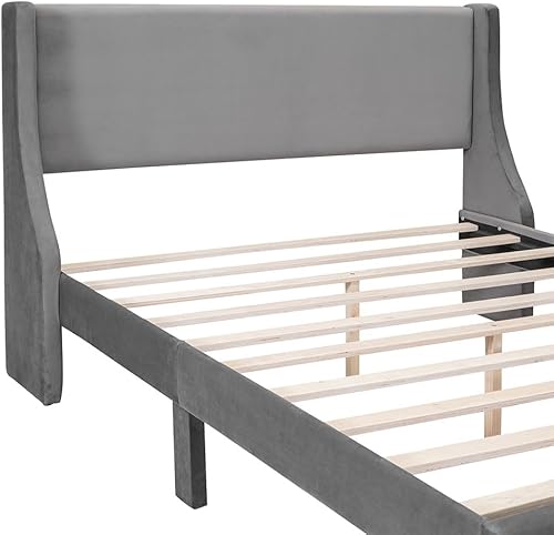 Miniatura 6 de Anwick Base de cama de terciopelo tamaño Queen con cajón de almacenamiento, cama moderna tapizada con cabecera y soporte de listones de madera