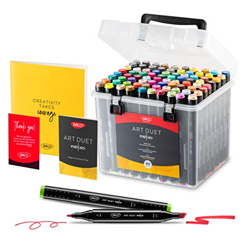 DACO Art Duet Alcohol Markers, Art Set of 79 Colors, 1 Blending Marker + 1 Sketch Pad, Travel-Friendly, Dual Tip Professional Markers for Artists, Adult Coloring Books, Sketching, Drawing, Card Making