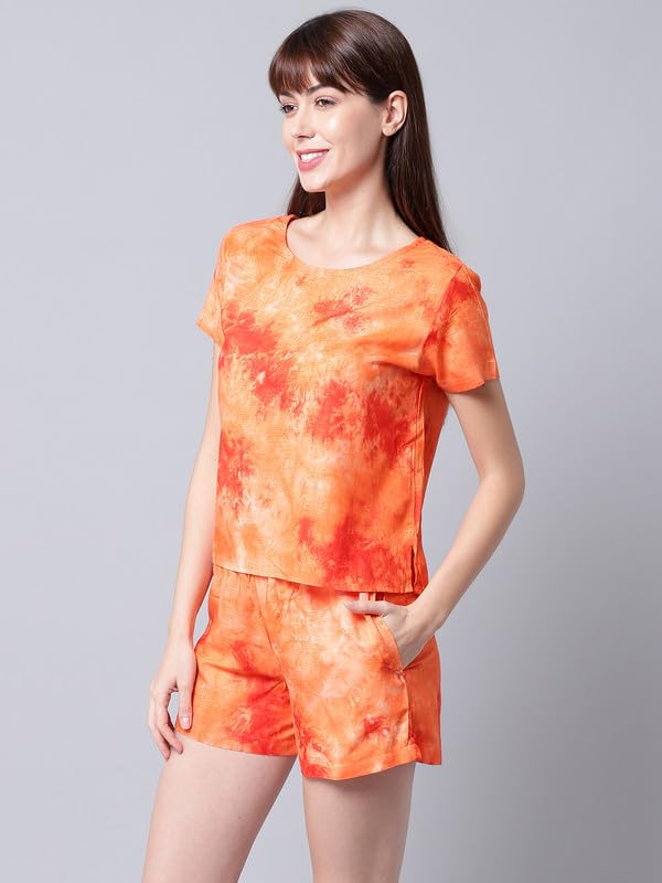 EROTISSCH Women Orange Tie and Dye Night Suit 1