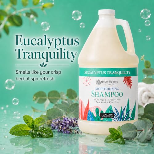 Image of Ginger Lily Farms Botanicals Shampoo, 128oz /4pk, Eucalyptus Tranquility | 100% Vegan & Cruelty-Free | Moisturizing Shampoo for All Hair Types | Refill Size