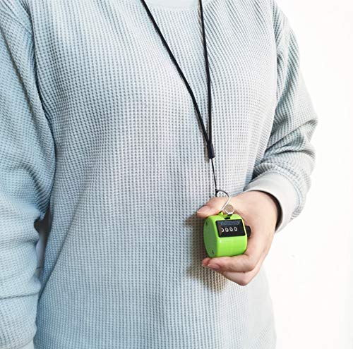 Formvan 4 Digit Hand Tally Counter With Lanyard, Mechanical Lap Tracker Manual Clicker With Metal Finger Ring Hoop Holder,Green #TOP3