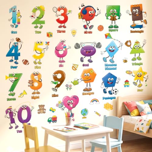 Image of DECOWALL DS9-8095 Shape and Number Wall Decals Educational Colorful Peel and Stick Removable Stickers for Kids Nursery Preschool Playroom Classroom Decor