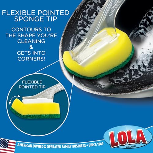 Image of LOLA Soap Dispenser Dish Brush Wand, Absorbent Sponge Scrubber, No Leaking. Clean Dishes, Sinks and Cookware, 1 Brush w /Head