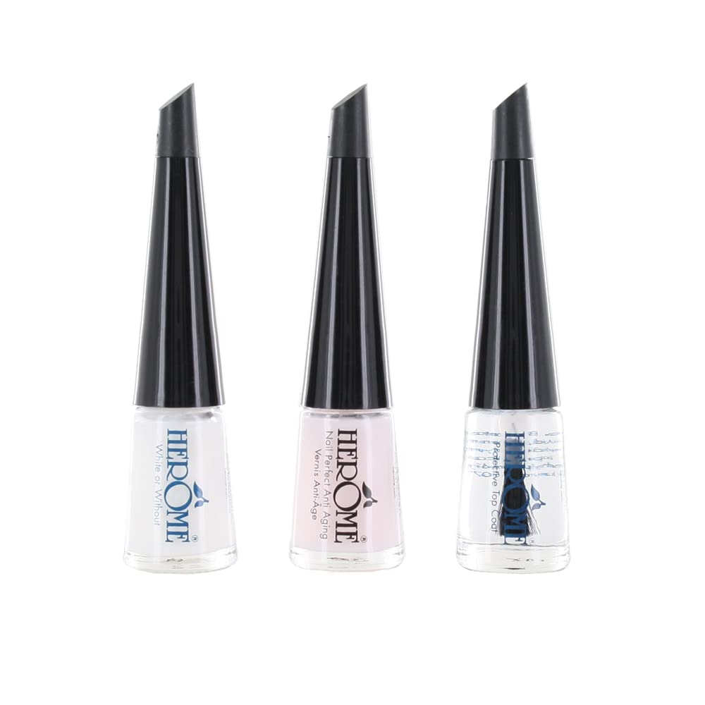 Herome Kit French Manucure Mini - Kit de Voyage - Pour Une French Manucure Dans 3 Étapes - Vernis à Ongles (French Manicure Set) - 3 * 4ml.