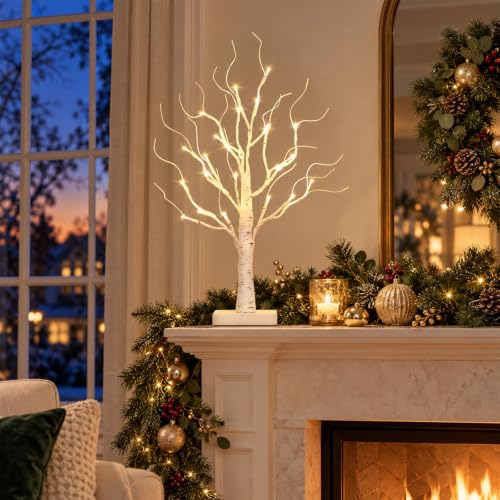 DELICHTER 4er Set Lichterbaum mit 24 Warmweißen LEDs Birken Bäumchen mit Timer-Funktion Dekozweige Batteriebetrieb Weihnachtsdeko für… – Ansicht 9