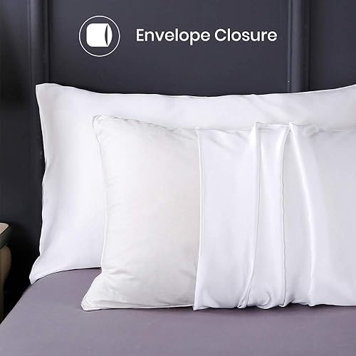 Miniatura 4 de LILYSILK Juego de 2 fundas de almohada de seda estándar de lujo en ambos lados Real 19 Momme Mulberry Charmeuse Blanco Estándar