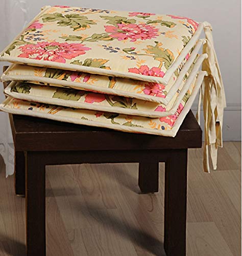 Image of Swayam Pure Cotton Reversible Chair Set Pads with Loops 16X16 | Machine Washable Chair Pad Set of 6 | Indoor Square Cushion Seat Or Chair Pads