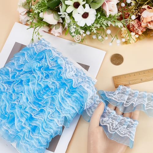 image for GORGECRAFT 10m Double Layer Pleated Organza Lace Edge Trim 5cm Wide Ga