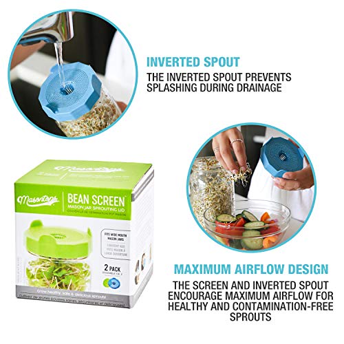 Masontops Complete Bean Sprouting Kit - 2 Mason Jars, 2 Bean Screen Sprouting Lids & 2 Sprout Seed Mixes - Wide Mouth - Thumbnail 4