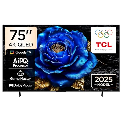 TCL 75P71K Television 75 Inch Smart TV 4K QLED Colorful Quantum Crystal HDR 10+ Gaming Google TV Dolby Vision Atmos DTS Virtual X MEMC Voice Control Game Master with Slim Design (2025 Model)