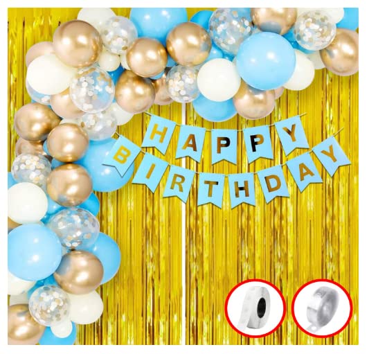 Light Blue With Golden Happy Birthday Decoration Items Kit Combo Set