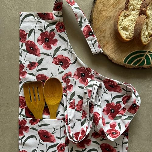 Image of Oak & Lily 100% Cotton Kitchen Apron | Fully washable with large front pocket | European quality | Made for Indian sizes