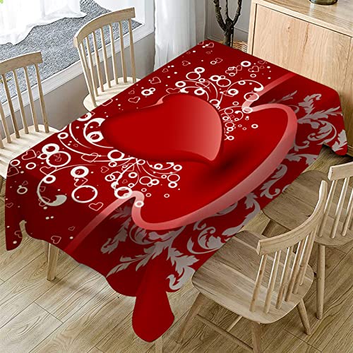 Nappe Imperméable de Table Rectangulaire 150x300cm Rouge & Valentin Résistant Nappe Anti-Taches Coton et Lin pour Table à Manger Picnic Party Jardin Lavable Entretien Facile Cover