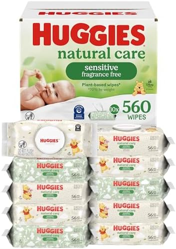Huggies Natural Care Sensitive Baby Wipes, Unscented, 10 Packs, 560 Wipes