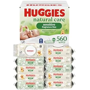Huggies Natural Care Sensitive Baby Wipes, Unscented, Hypoallergenic, 99% Purified Water, 10 Flip-Top Packs (560 Wipes Total)