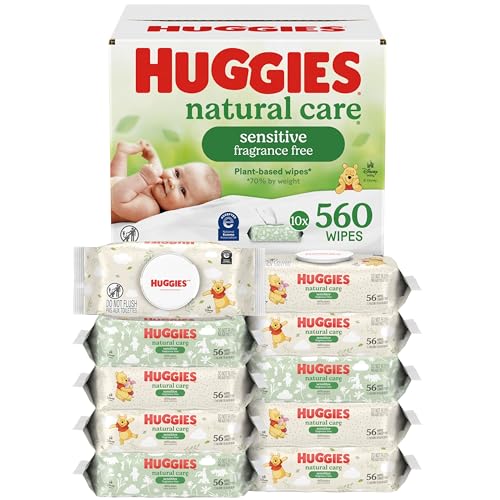 Image of Huggies Natural Care Sensitive Baby Wipes, Unscented, Hypoallergenic, 99% Purified Water, 10 Flip-Top Packs (560 Wipes Total)