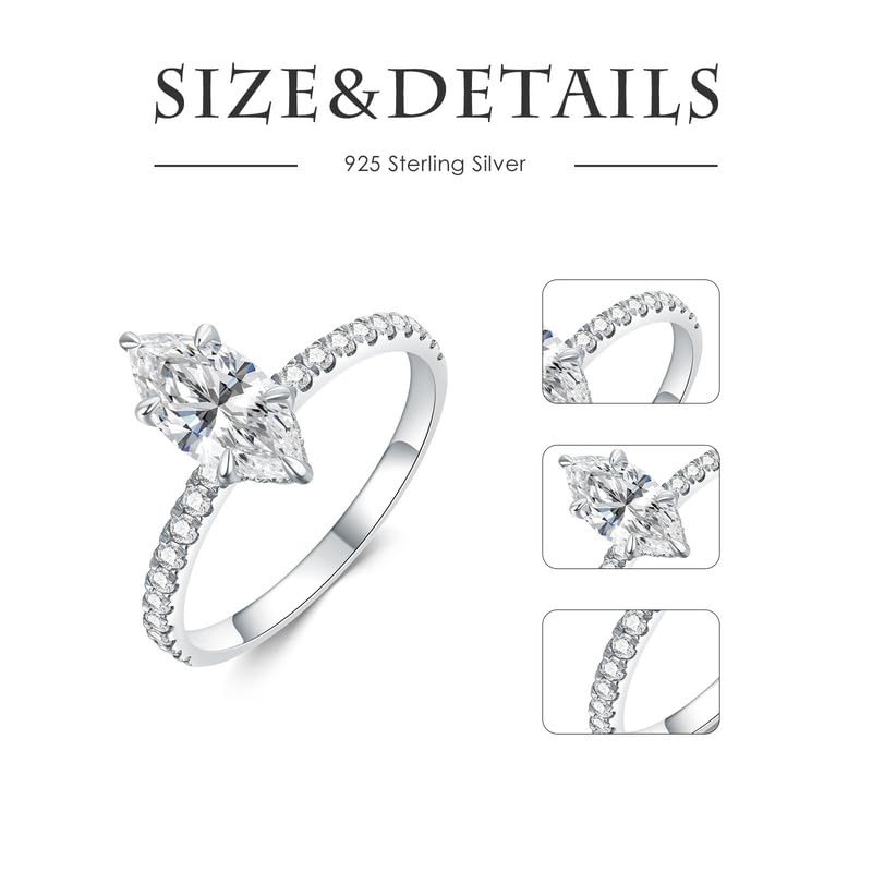 Aihpos 925 Sterling Silver Moissanite Engagement Rings for Women –1.5 Carat Marquise Cut Moissanite Ring D Color VVS1 Moissanite Women's Engagement Ring4