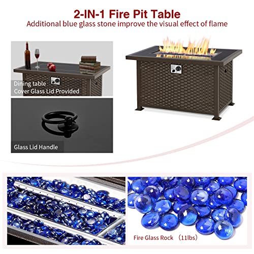 UMAX Outdoor Propane Gas Fire Pit Table, 44 Inch 50,000 BTU Gas Auto