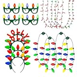 Cool Things Light Up Accessories Christmas Party Pack 16pcs, Xmas Bulb Necklaces Bulk, Light Up Glasses, Light Up Headbands, Ugly Sweater Christmas Parties (Party Pack)