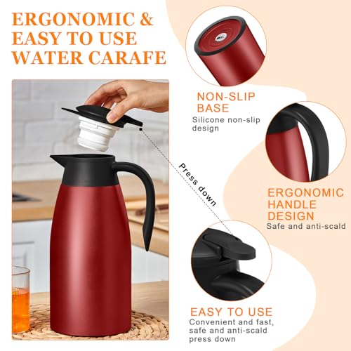 Image of Norme 2 Pcs Thermal Coffee Carafe Insulated Stainless Steel Coffee Carafe for Hot Liquid Vacuum Thermal Pot Creamer Pitcher Dispenser with Brushes Keeping Hot Water Milk(Wine Red)