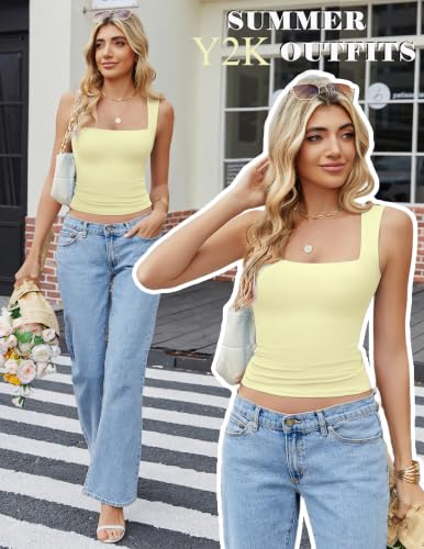 Image of Avidlove Women's Square Neck Tank Top Double Lined Basic Crop Tops Going Out Shirt Slim Fit Summer