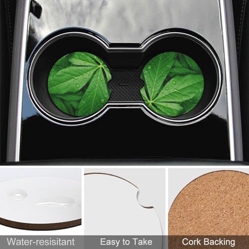 Portavasos para carro hojas verdes, set 2 unidades 2.6" miniatura 5